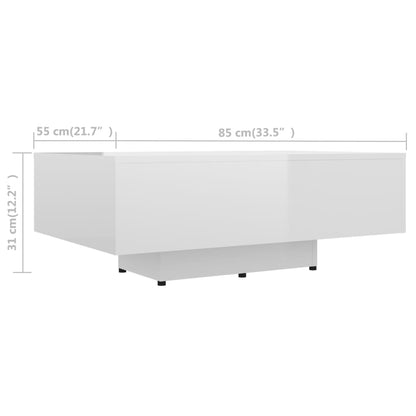 Mesa de centro 85x55x31 cm contraplacado branco brilhante