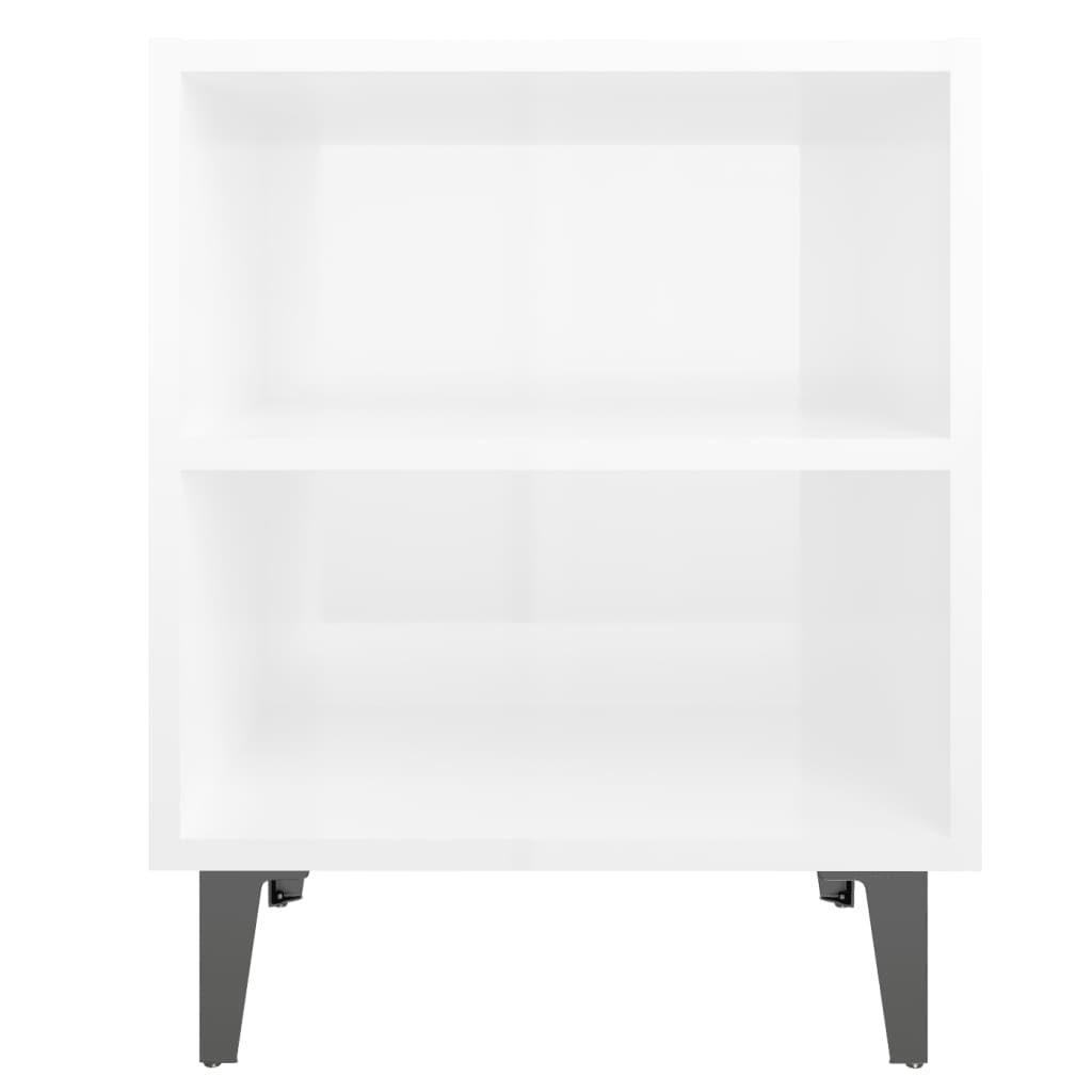 Mesa de cabeceira pernas em metal 40x30x50 cm branco brilhante
