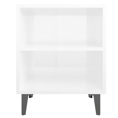 Mesa de cabeceira pernas em metal 40x30x50 cm branco brilhante