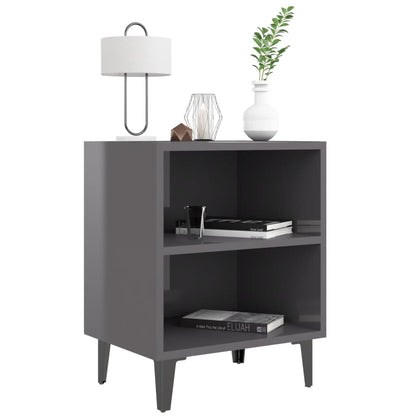 Mesa de cabeceira pernas em metal 40x30x50 cm cinza brilhante