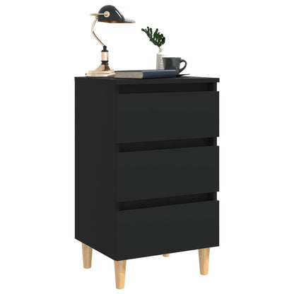 Mesa de cabeceira c/ pernas de madeira 40x35x69 cm preto