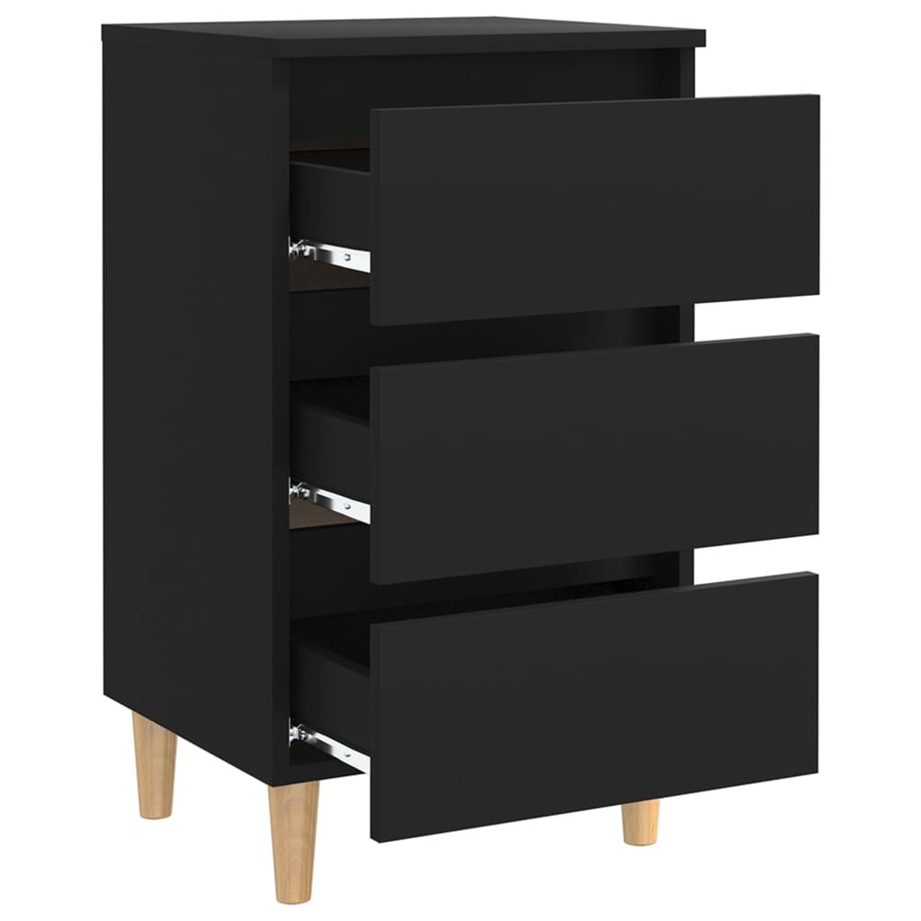 Mesa de cabeceira c/ pernas de madeira 40x35x69 cm preto