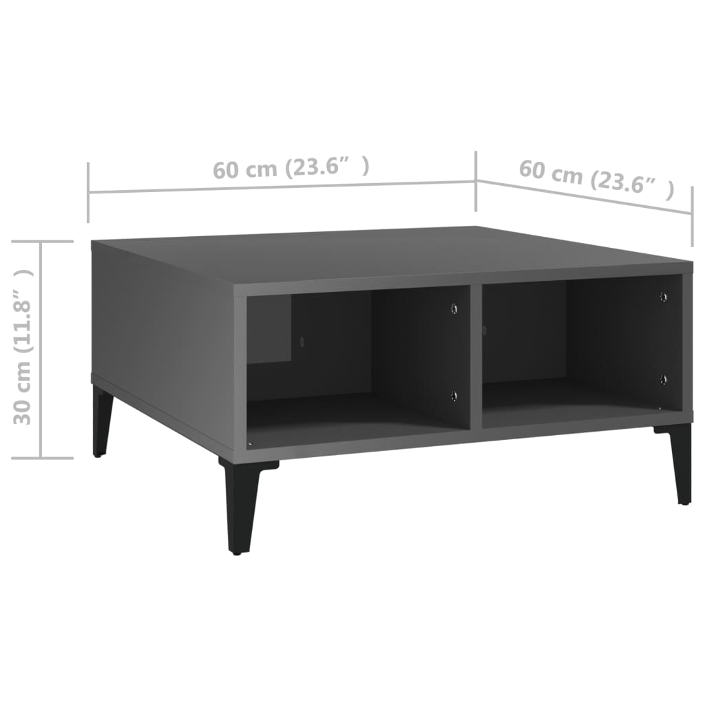 Mesa de centro 60x60x30 cm derivados de madeira cinza brilhante