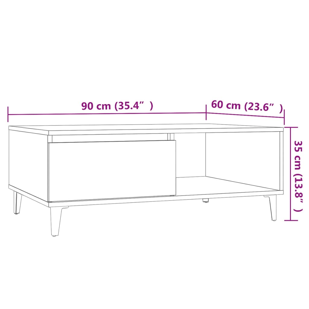 Mesa de centro 90x60x35 cm derivados de madeira carvalho sonoma