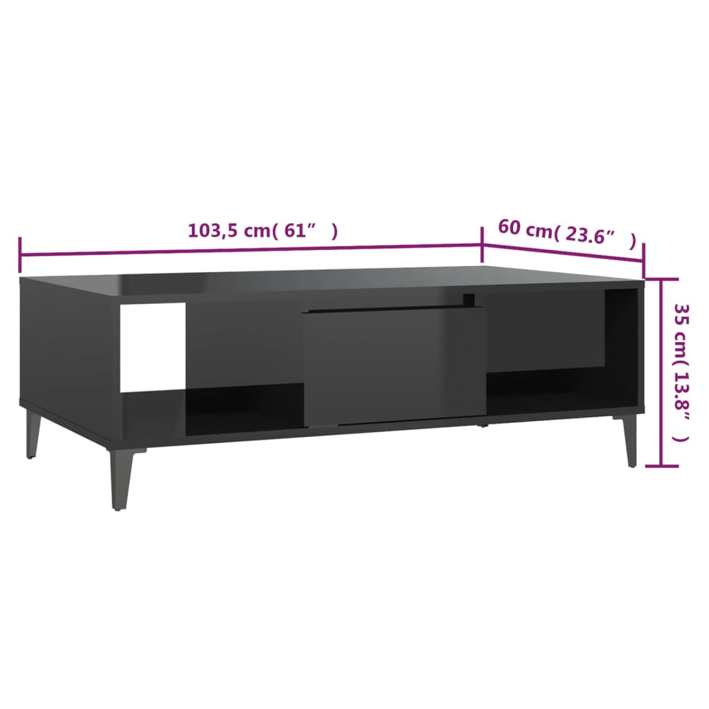 Mesa de centro derivados de madeira preto brilhante