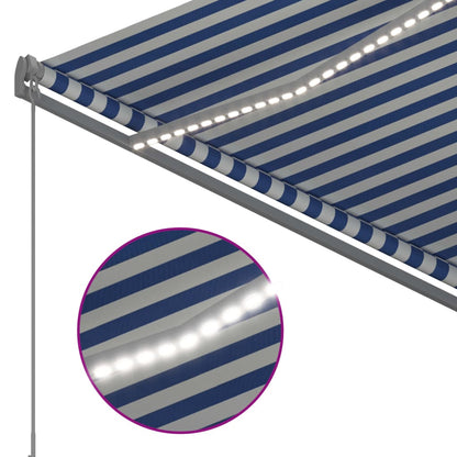 Toldo retrátil manual com LED 300x250 cm azul e branco
