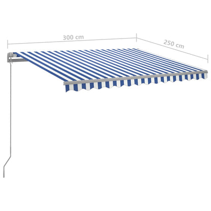 Toldo retrátil manual com LED 300x250 cm azul e branco