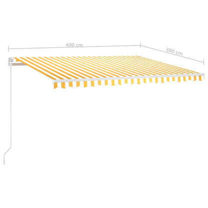 Toldo retrátil manual com LED 400x300 cm amarelo e branco