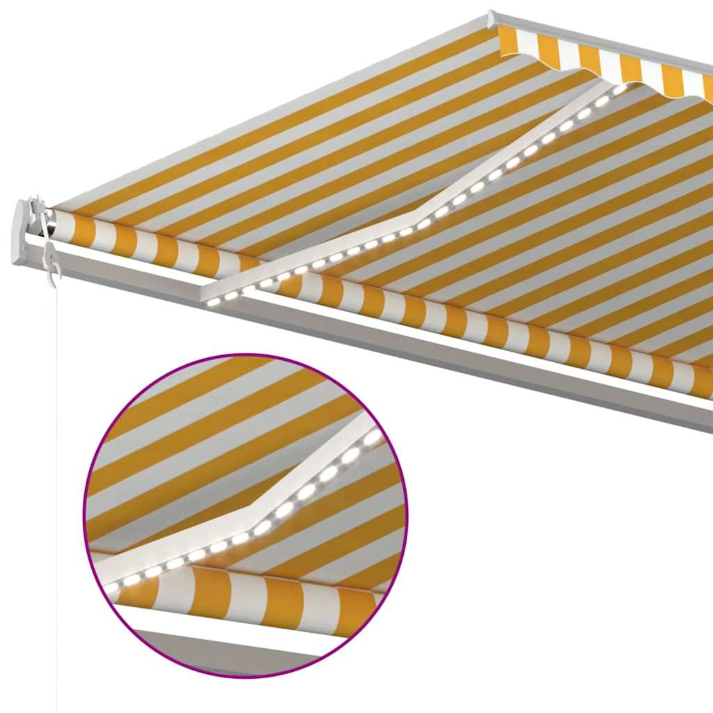 Toldo autom. LED e sensor de vento 500x300 cm amarelo/branco