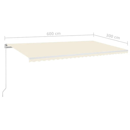 Toldo retrátil manual com LED 600x300 cm cor creme