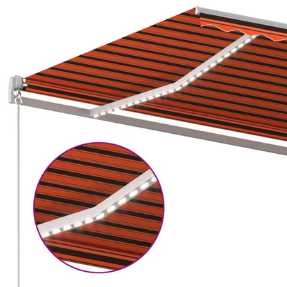 Toldo retrátil manual com LED 600x300 cm laranja e castanho