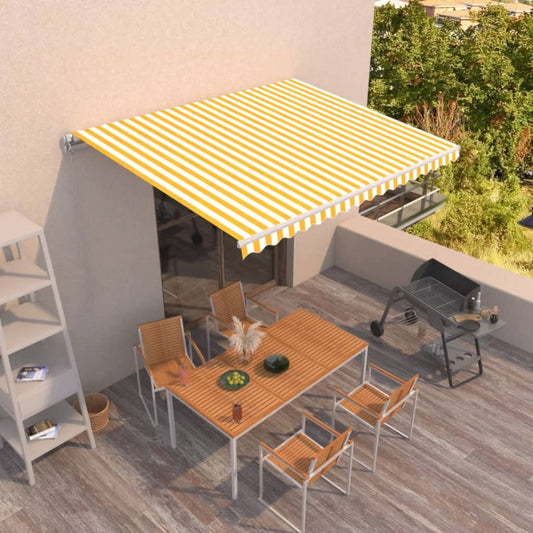 Toldo retrátil manual 400x350 cm amarelo e branco