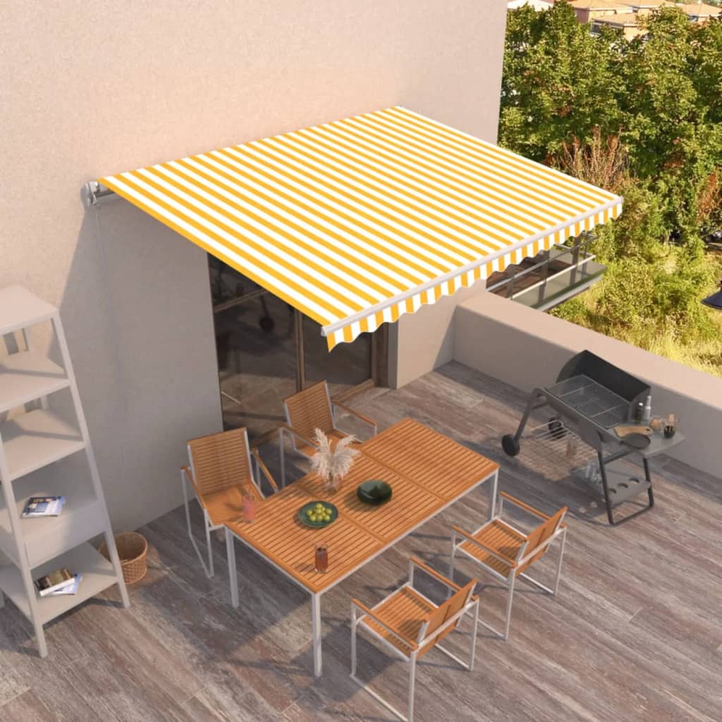 Toldo retrátil manual 400x350 cm amarelo e branco