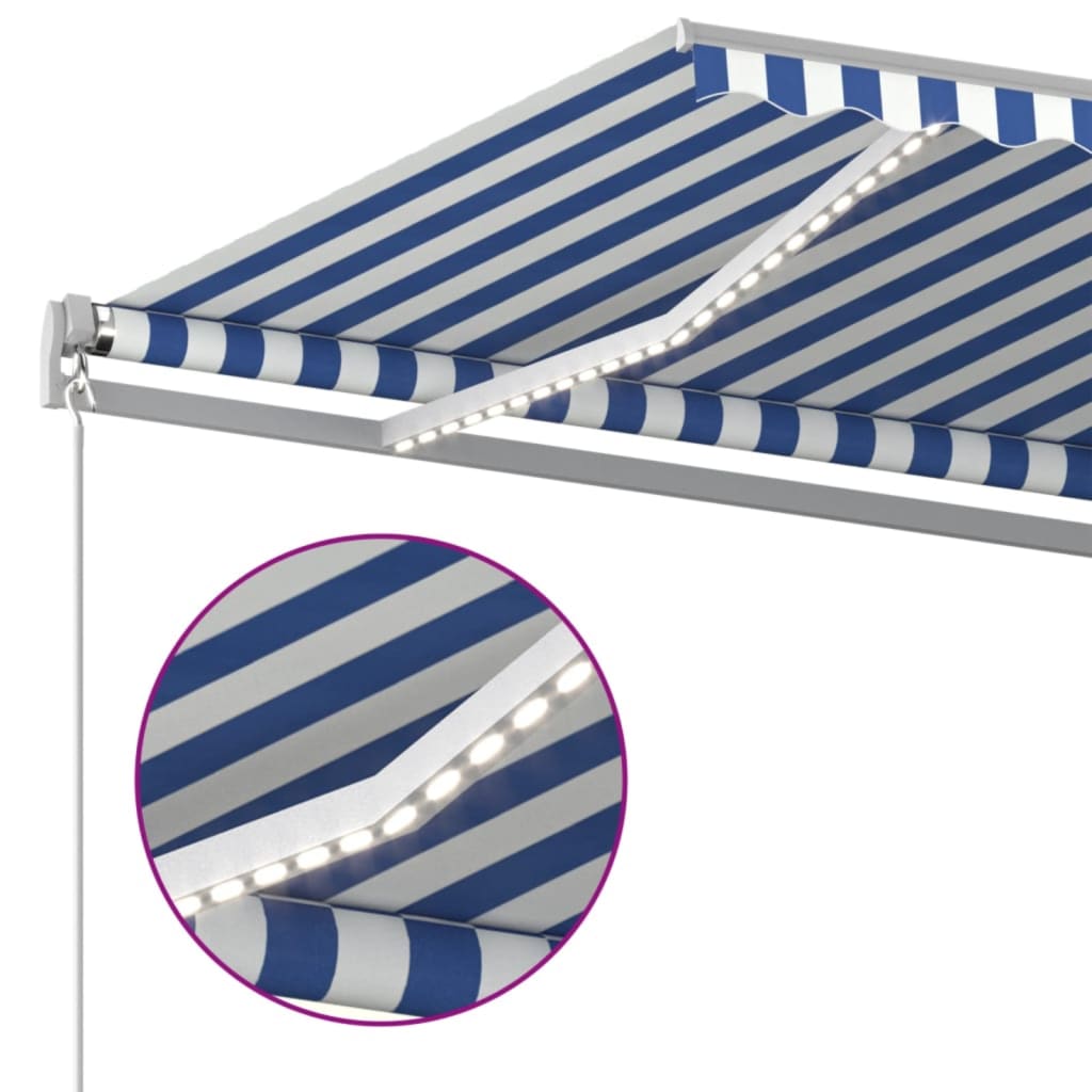 Toldo retrátil manual com LED 400x350 cm azul e branco