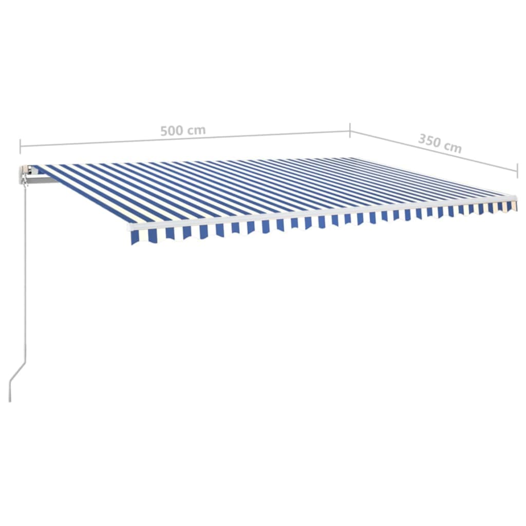 Toldo retrátil manual com LED 500x350 cm azul e branco