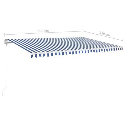 Toldo autom. com LED e sensor de vento 500x350 cm azul/branco