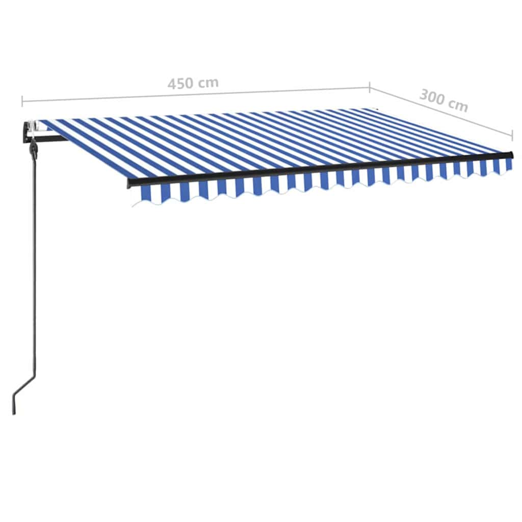 Toldo autom. c/ LED e sensor de vento 450x300 cm azul/branco