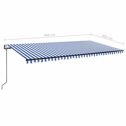 Toldo automático LED e sensor de vento 600x300 cm azul e branco