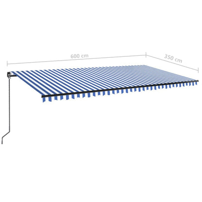 Toldo retrátil manual 600x350 cm azul e branco