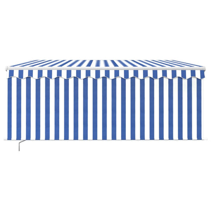 Toldo retrátil manual com estore/LED 3x2,5 m azul e branco