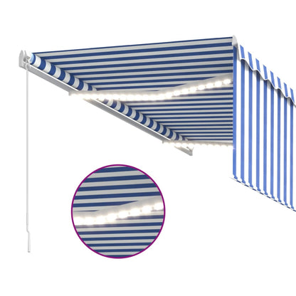 Toldo retrátil manual com estore/LED 3x2,5 m azul e branco