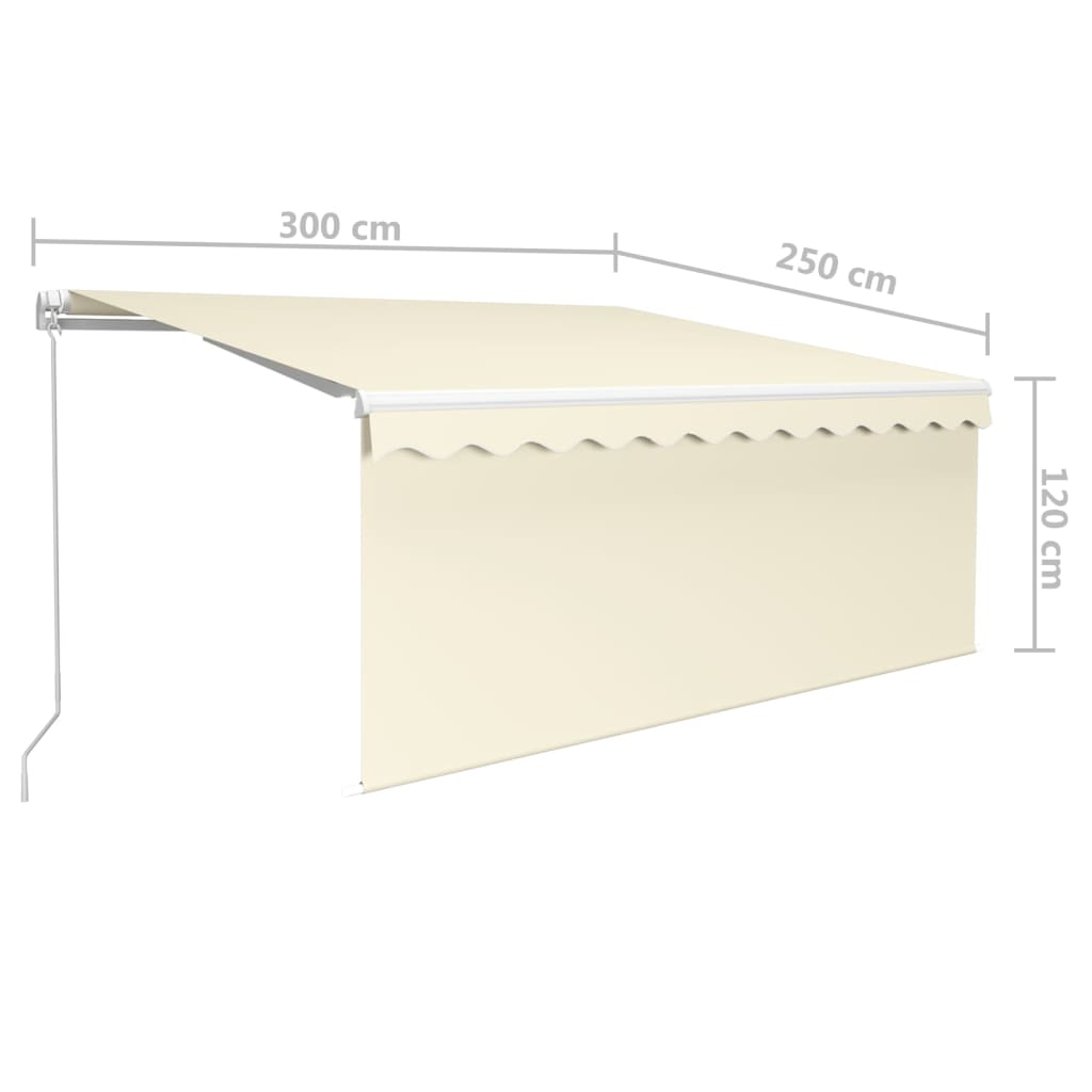 Toldo retrátil manual com estore/LED 3x2,5 m cor creme