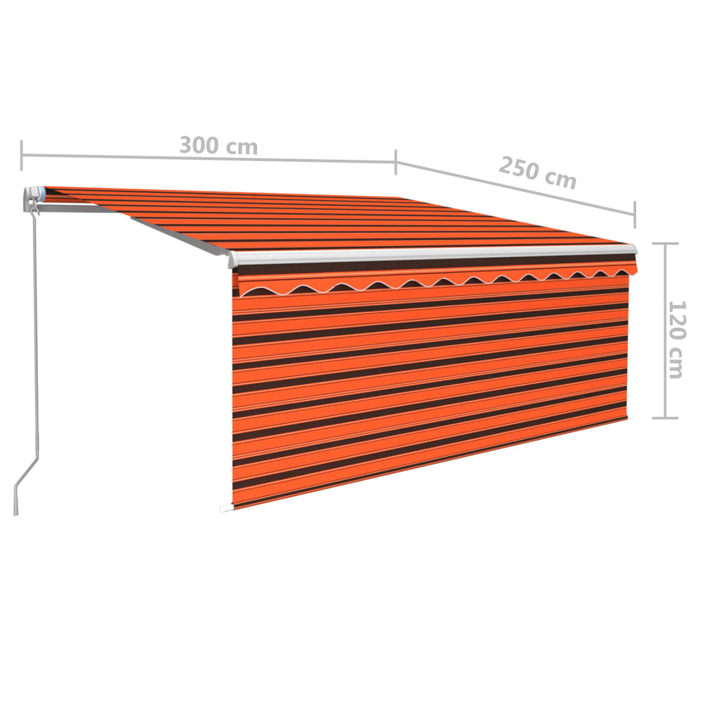 Toldo retrátil manual com estore/LED 3x2,5 m laranja e castanho