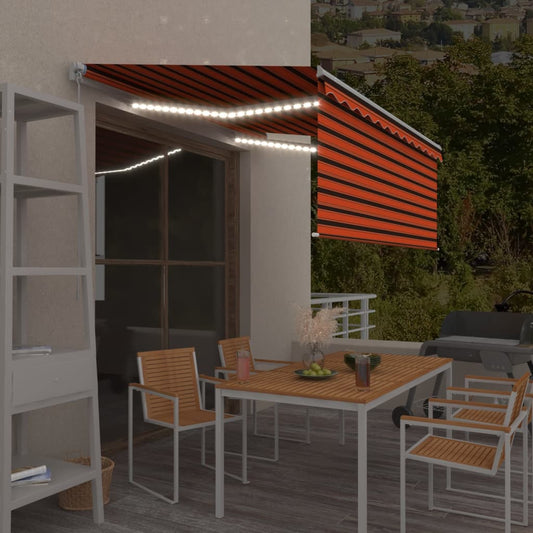 Toldo retrátil manual com estore/LED 3x2,5 m laranja e castanho