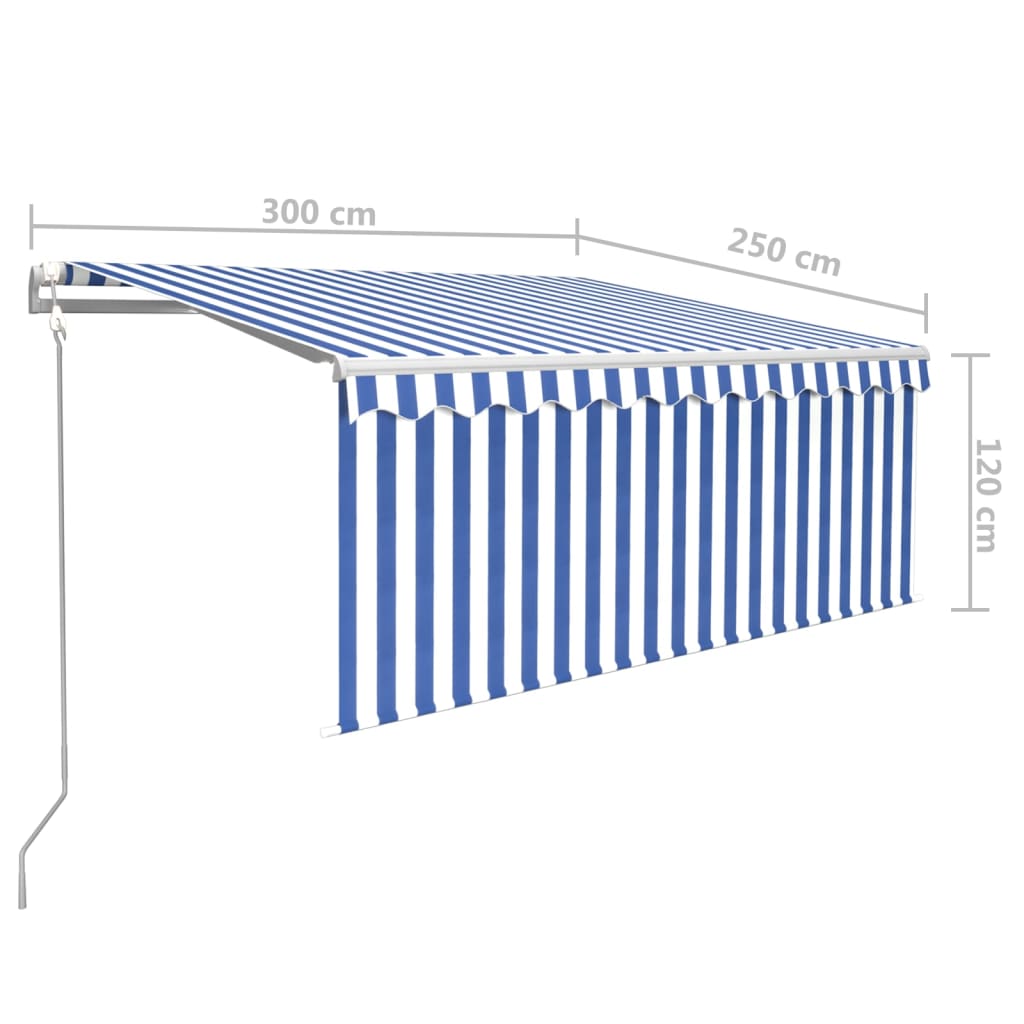 Toldo retrátil automático com estore 3x2,5 m azul e branco