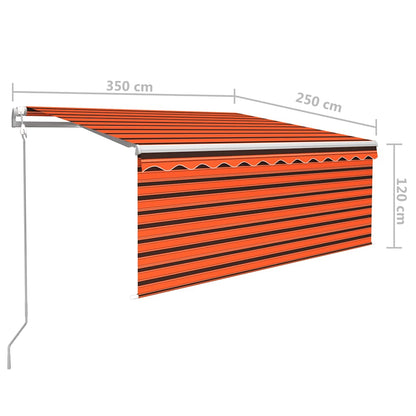 Toldo retrátil automático com estore 3,5x2,5 m laranja/castanho