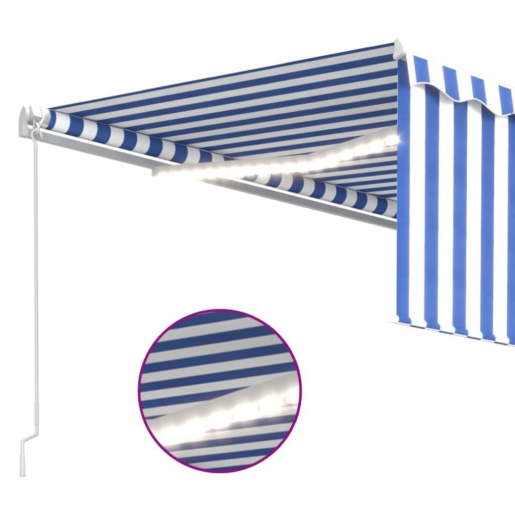 Toldo retrátil manual com estore/LED 4x3 m azul e branco