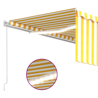 Toldo retrátil manual com estore/LED 4x3 m amarelo e branco
