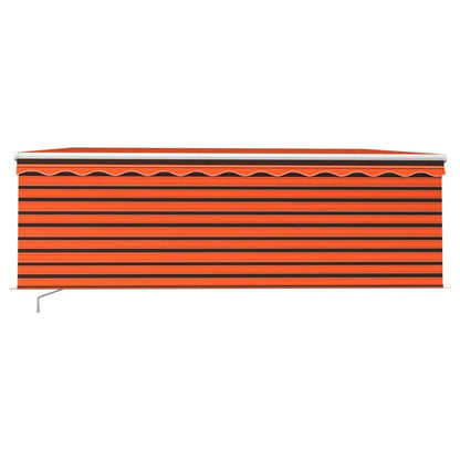 Toldo retrátil manual com estore/LED 4x3 m laranja e castanho