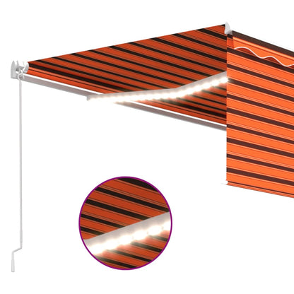 Toldo retrátil manual com estore/LED 4x3 m laranja e castanho