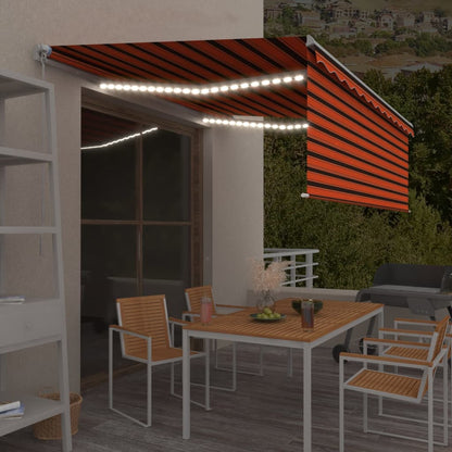 Toldo retrátil manual com estore/LED 4x3 m laranja e castanho