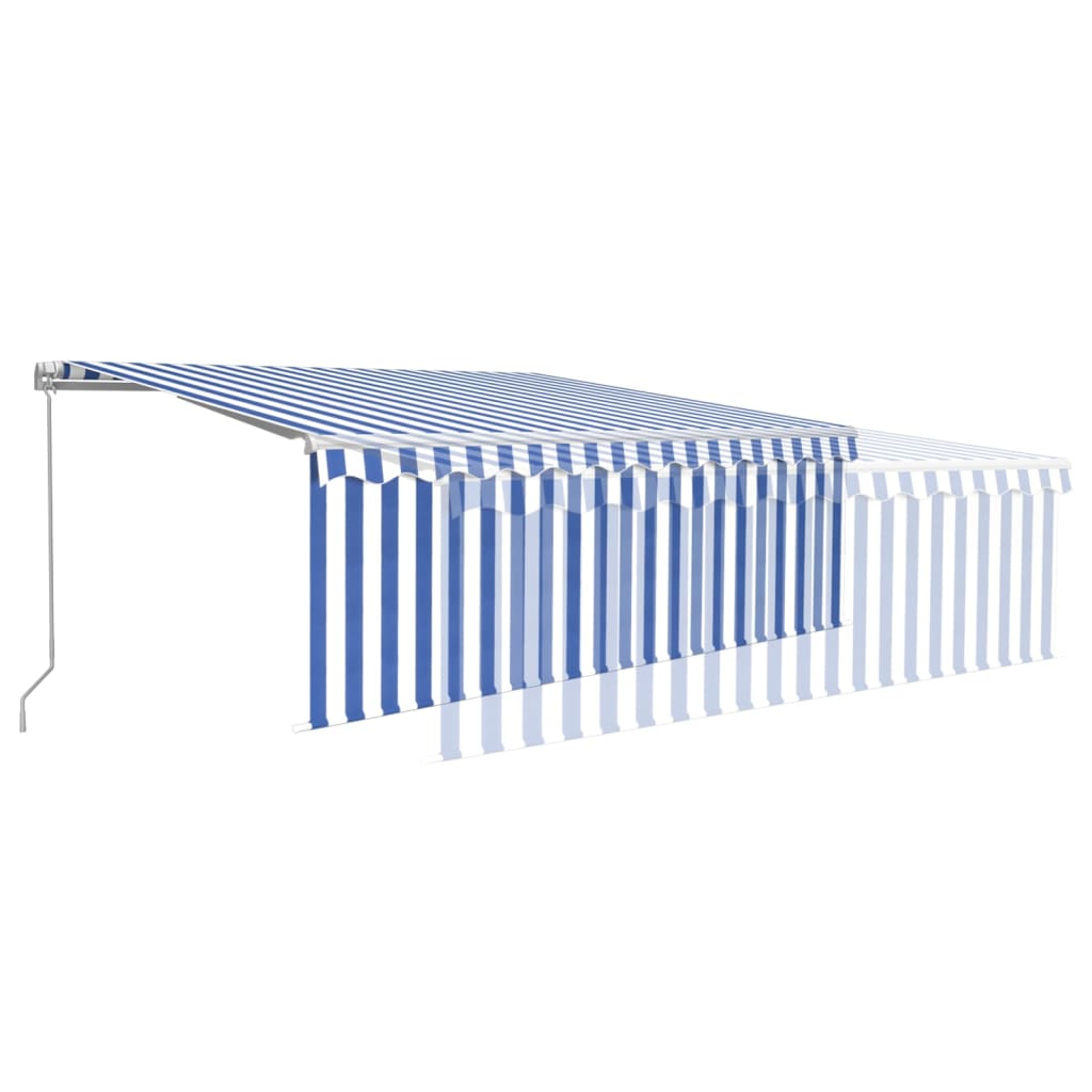 Toldo retrátil manual com estore/LED 4,5x3 m azul e branco