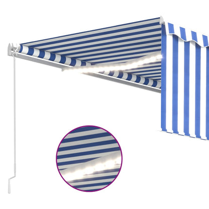 Toldo retrátil manual com estore/LED 4,5x3 m azul e branco