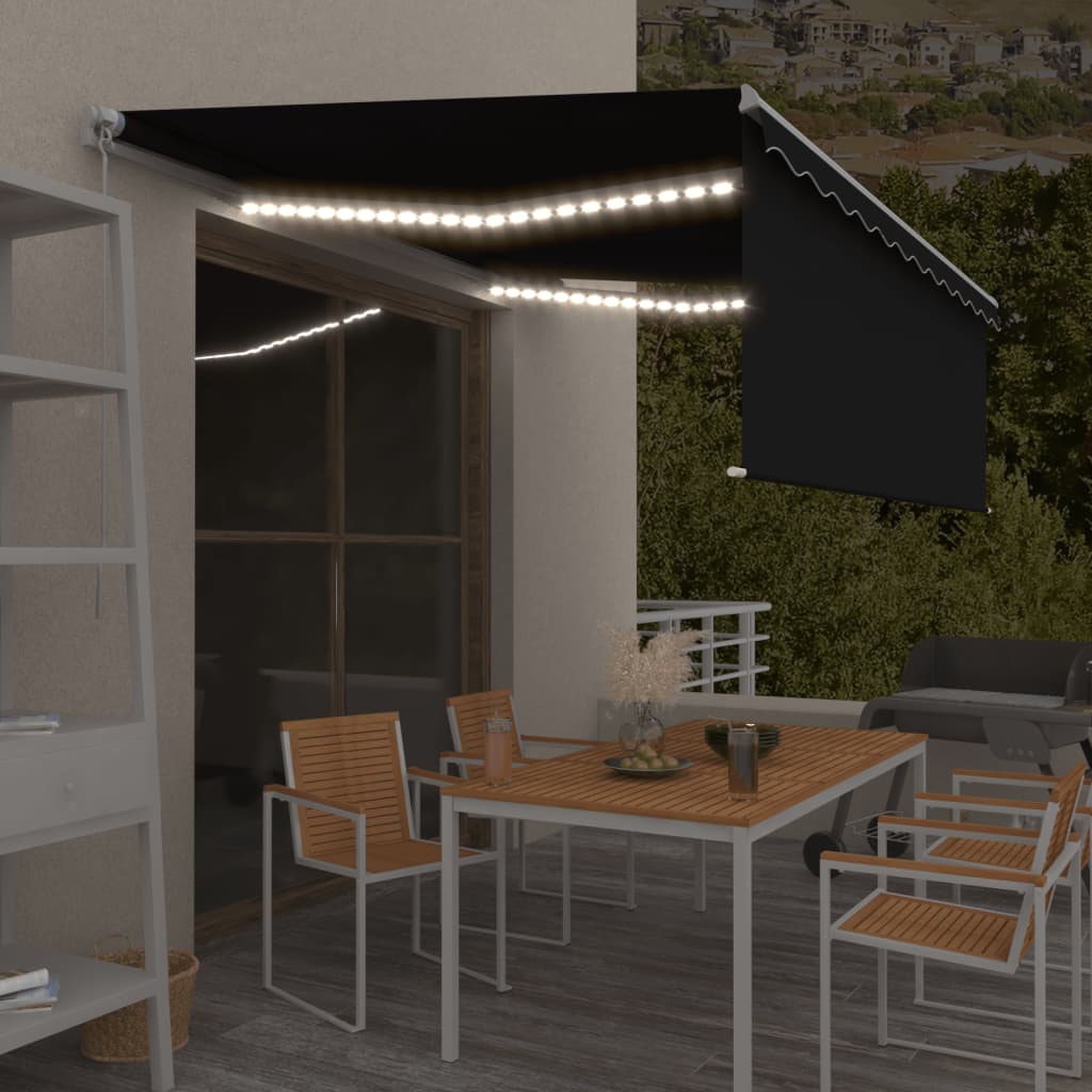 Toldo retrátil manual com estore e luzes LED 4,5x3 m antracite
