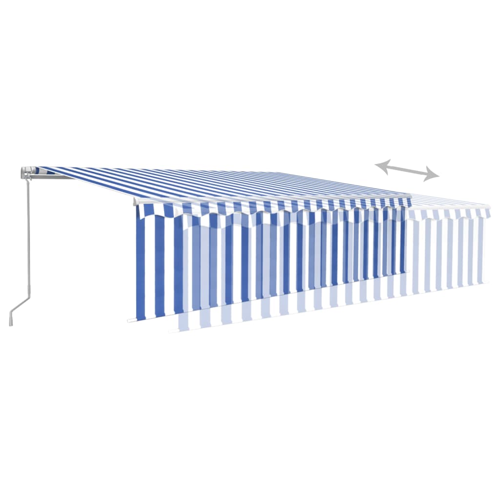 Toldo retrátil manual com estore 5x3 m azul e branco