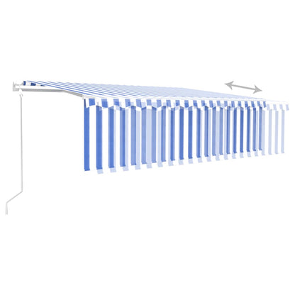 Toldo autom. c/ estore/LED/sensor de vento 5x3 m azul/branco