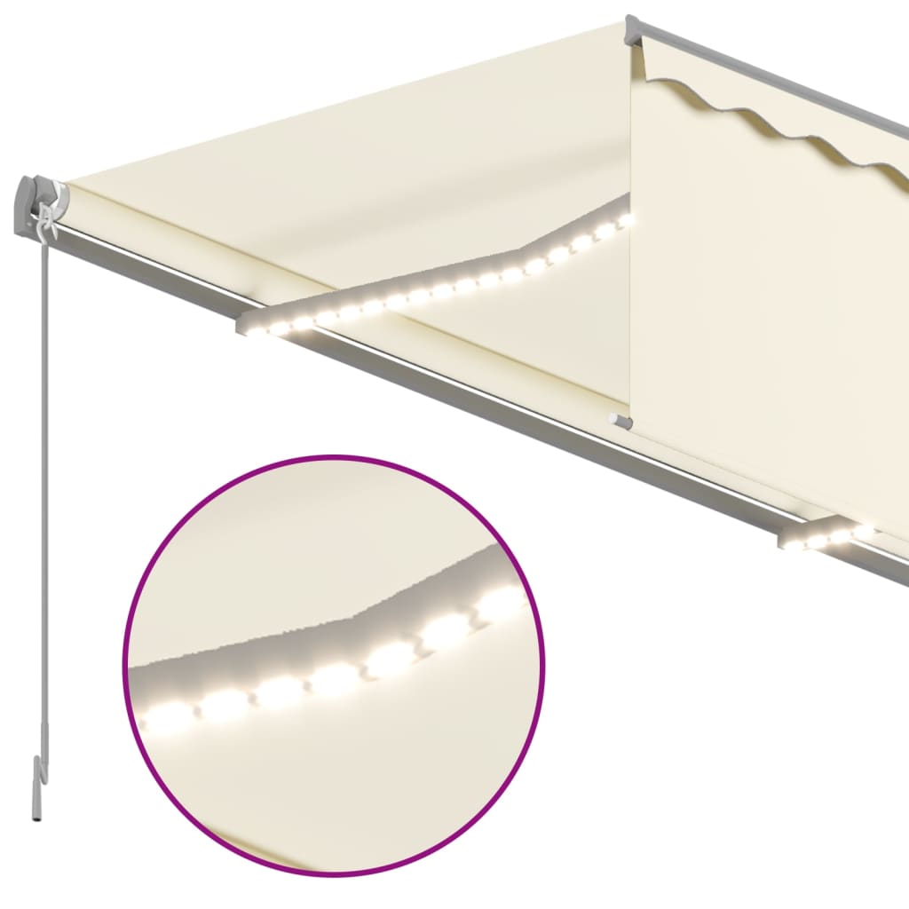 Toldo retrátil manual com estore/LED 3x2,5 m cor creme