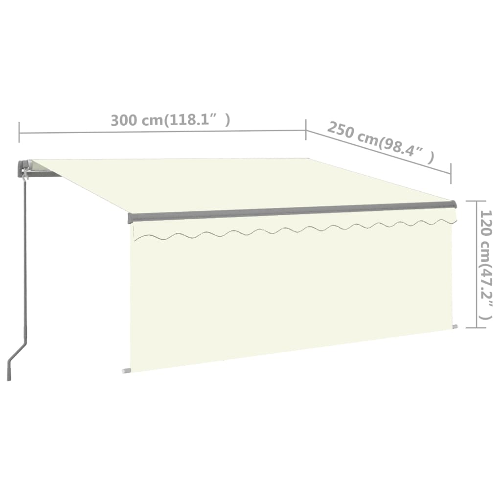 Toldo retrátil manual com estore/LED 3x2,5 m cor creme