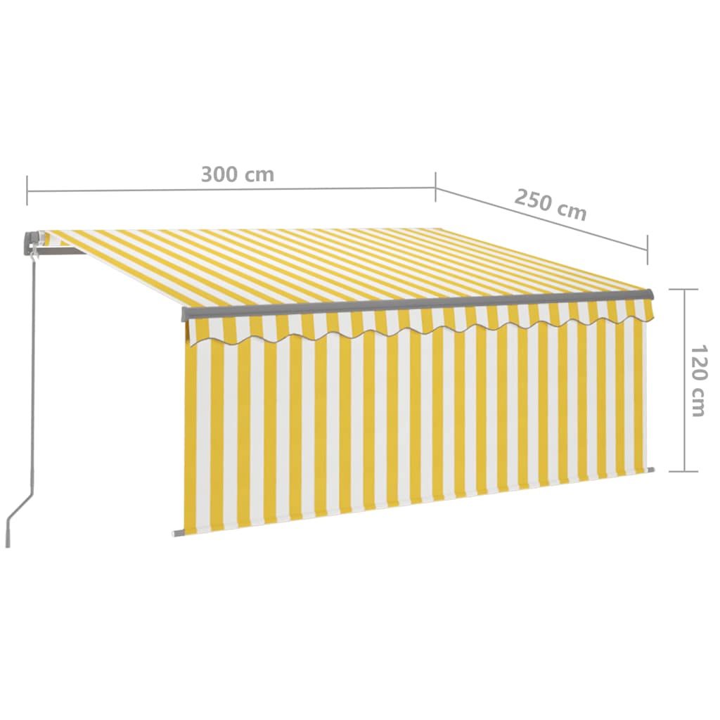 Toldo retrátil manual com estore/LED 3x2,5 m amarelo e branco