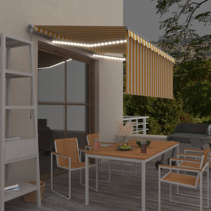 Toldo retrátil manual com estore/LED 3x2,5 m amarelo e branco
