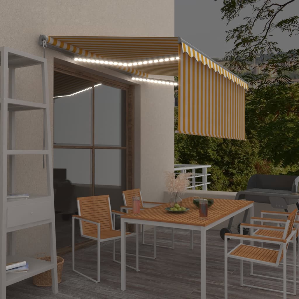 Toldo retrátil manual com estore/LED 3x2,5 m amarelo e branco