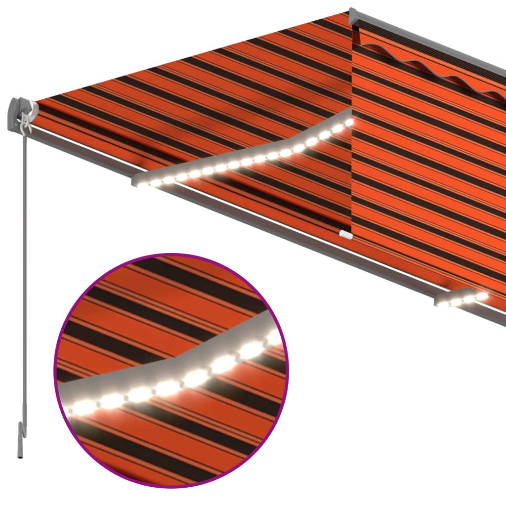 Toldo retrátil manual com estore/LED 3x2,5 m laranja e castanho
