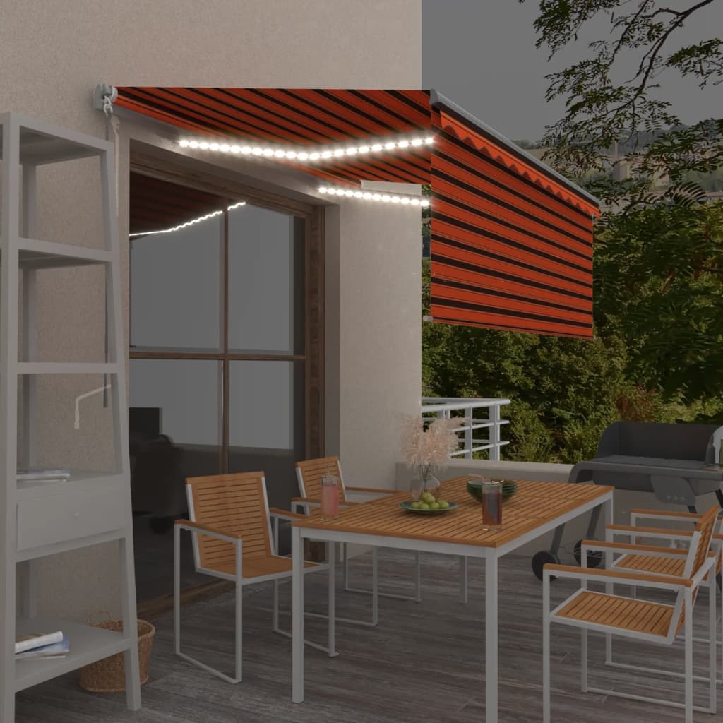 Toldo retrátil manual com estore/LED 3x2,5 m laranja e castanho