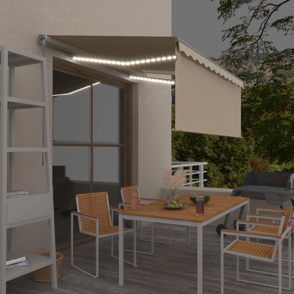 Toldo retrátil manual com estore/LED 3,5x2,5 m cor creme