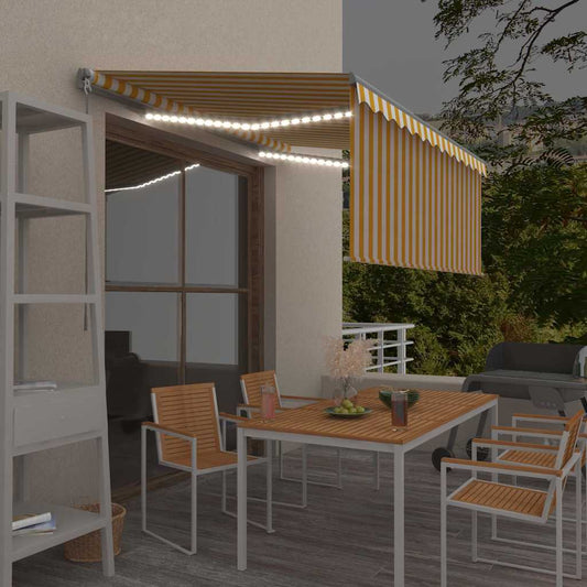 Toldo retrátil manual com estore/LED 3,5x2,5 m amarelo e branco