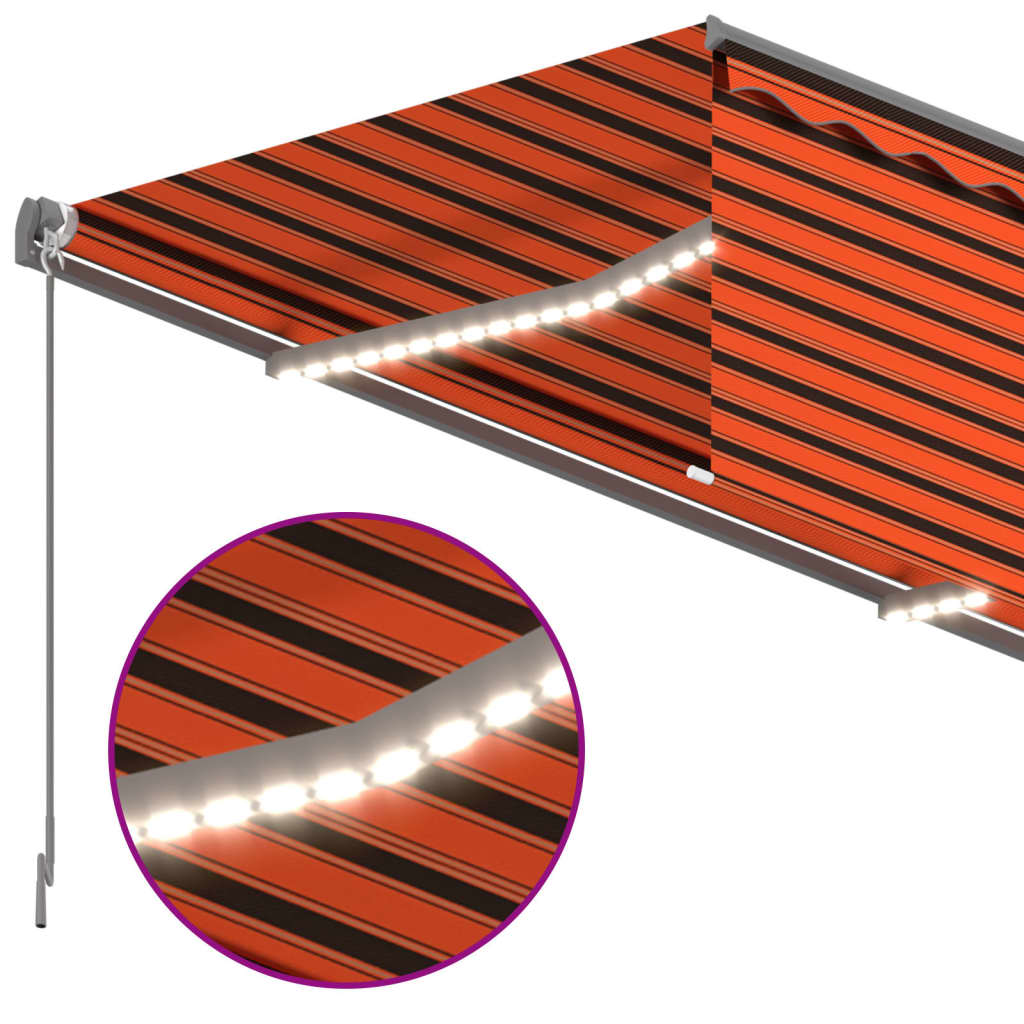 Toldo retrátil manual com estore/LED 3,5x2,5 m laranja/castanho